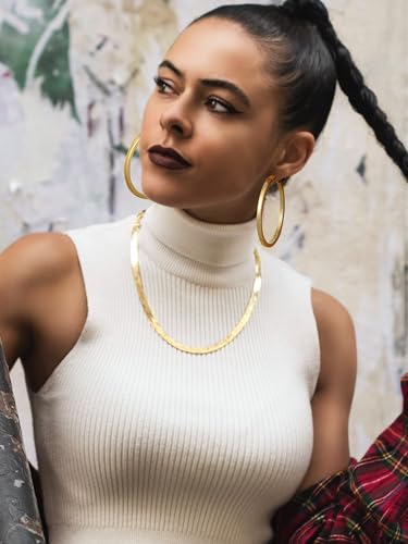Image of Stainless Steel Chunky Hoop Earrings For Women, Minimalist and Chic, Black /Gold Plated, Round Hoops Earrings Hypoallergenic, Size: 30mm /40mm /60mm /80mm, Come with Box
