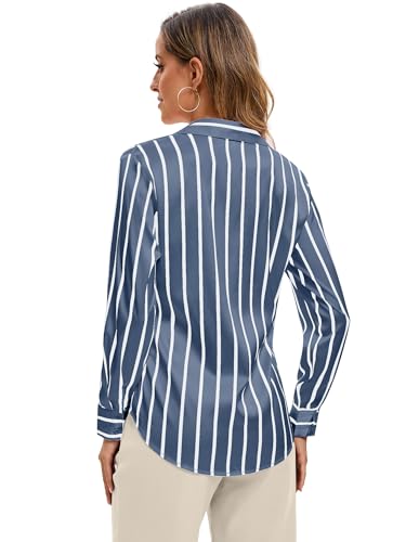 Image of Premium Soft Breathable Stretch Satin Silk Button Down Shirts for Women Long Sleeve Leopard Blouses Work Dress Tops