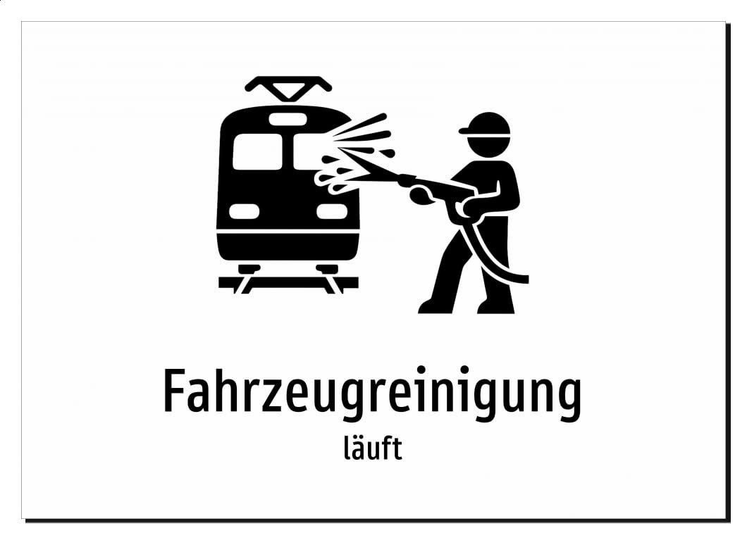 32906-DE-S-08 | Fahrzeugreinigung - läuft | Aluminiumschild A3, 420 x 297mm | mit Symbolgrafik und Text