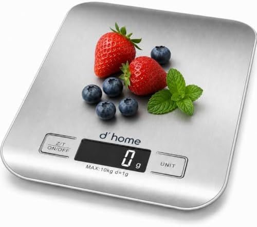 Balança de Cozinha Inox Digital para Alimentos Dieta Fitness Alta Precisão Resistente a Água Com Base Antiderrapante e Visor de Alta Definição Pesagem de 1g até 10kg Premium