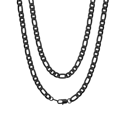 ChainsHouse Stainless Steel Figaro Chains for Men, 4mm/6mm/9mm/13mm Width, 14-30inch Length, Black/14K Gold Mens Necklace Chains, Send Gift Box 20 inches l: Figaro A-Black-9mm