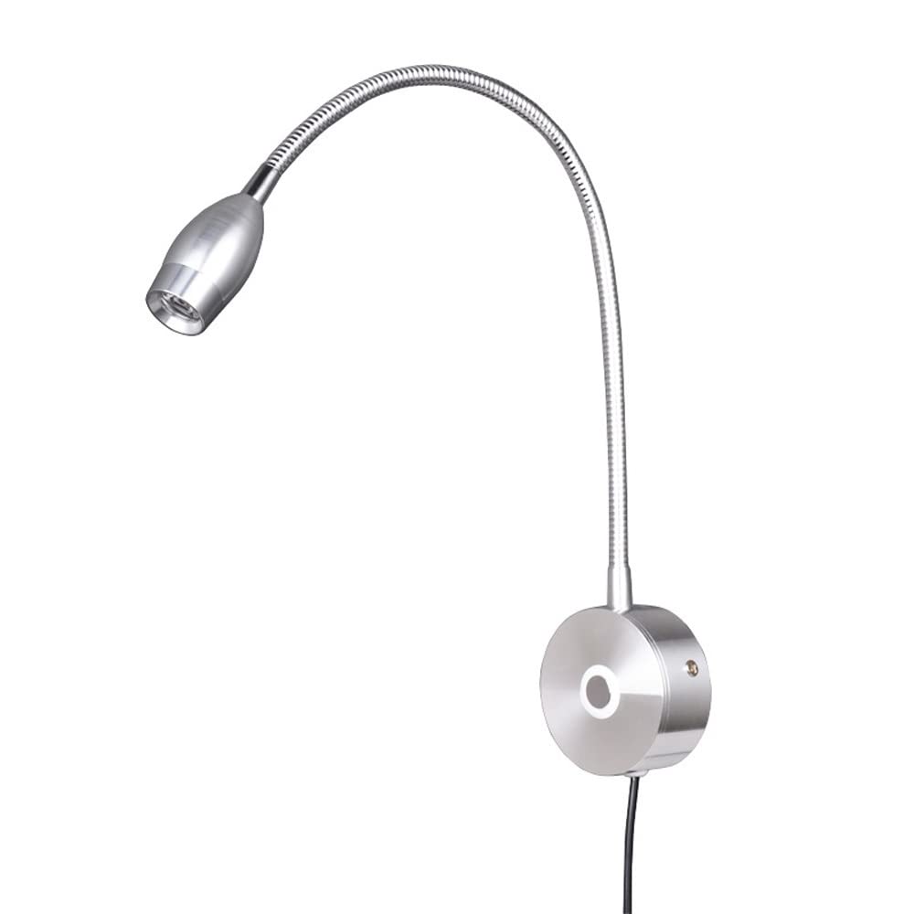 RXPVUXE Plug In Wall Sconce LED Wall Mounted Reading Lamp with Touch Switch, 3W Aluminum Bedside Reading Light Silver Flexible Gooseneck Headboard Reading Lamp Modern Wall Mount Book Light