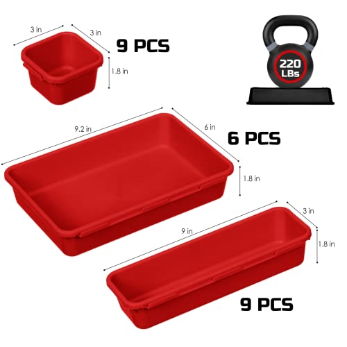 Onreva Tool Box Organizers And Storage Trays, Tool Cabinet Drawer Dividers, Rolling Tool Chest Bins, Toolbox Tray Kit For Hardware And Small Tools, 24Pcs Thick Red Trays #TOP6