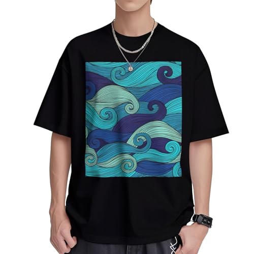 T-shirt décontracté manches courtes coton vague océan femme