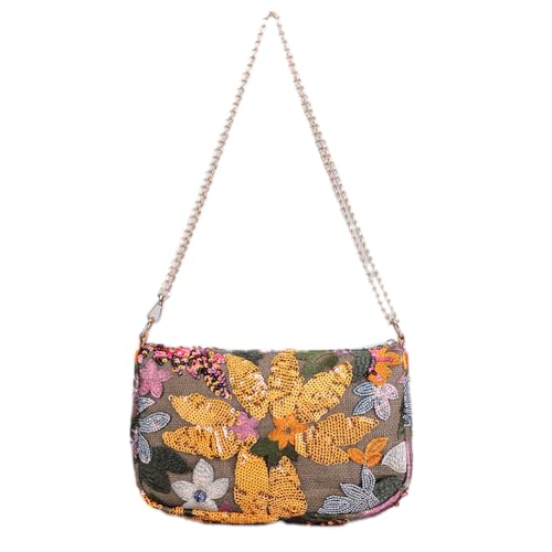 Women's Floral Embroidery Purse Sequin Beaded Shoulder Bag Summer Beach Party Purses Sparkly Evening Crossbody Bags