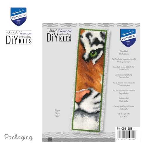 Image of Vervaco Bookmark Tiger Counted Cross Stitch Kit, Multi-Colour by Vervaco