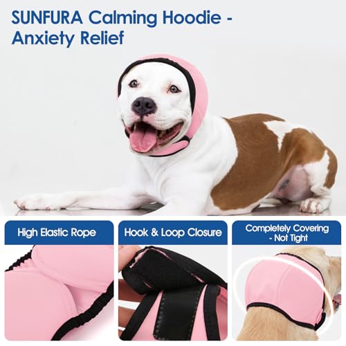 Image of Dog Calming Hoodie Dog Ear Wrap Noise Protection Ear Muffs for Dogs | Water Resistant Ear Cover Anxiety Relief, for Firework, Grooming, Thunderstorms, Swimming, Bathing, LightPink S