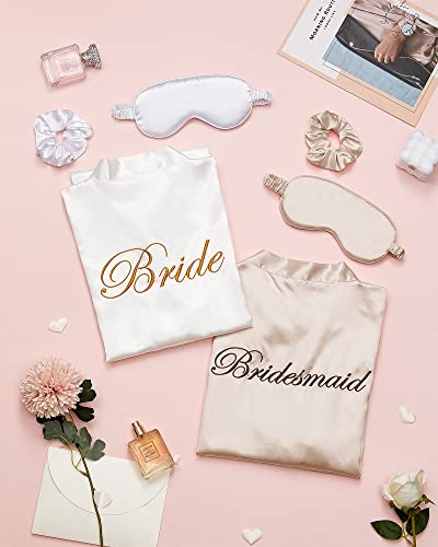 Jecery 7 Pcs Bridesmaid Robe Sets Bride Silk Satin Bridal Party with Sleeping Eye Mask and Elastic Headband3