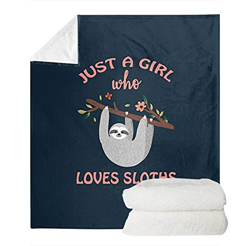 POLERO Ultra Soft Fleece Throw Blanket Just a Girl Who Loves Sloths Cozy Warm Plush Throw Blanket For Sofa/Bed/Couch (55" x 71")