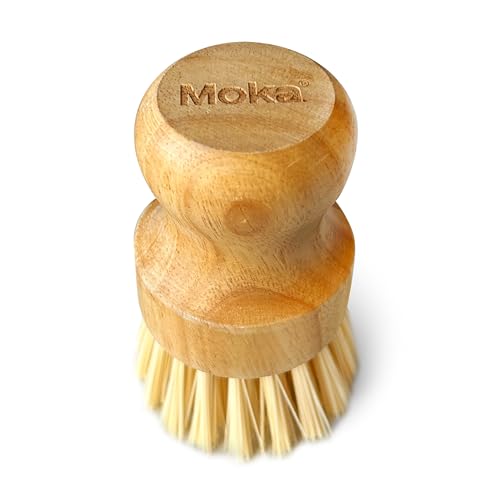 Moka Bamboo Dish Brush - Eco Friendly Scrub Brush with Natural Bristle - Premium Bamboo Dish Scrubber for Kitchen Cleaning, Dishes, Pots, and Pans - Sustainable and Durable