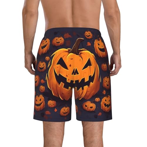 Halloween Pumpkin Men's Swim Trunks Quick Dry Board Shorts with Pockets Casual Drawstring Beach Shorts3