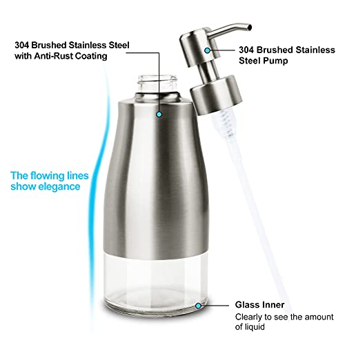 Aumio Soap Dispenser, Dish Soap Dispenser Stainless Steel Glass Bottle, Soap Dispenser For Bathroom Refillable Dish Soap Dispenser For Kitchen Liquid Hand Soap Dispenser For Bathroom(10 Oz./ 300Ml) #TOP2
