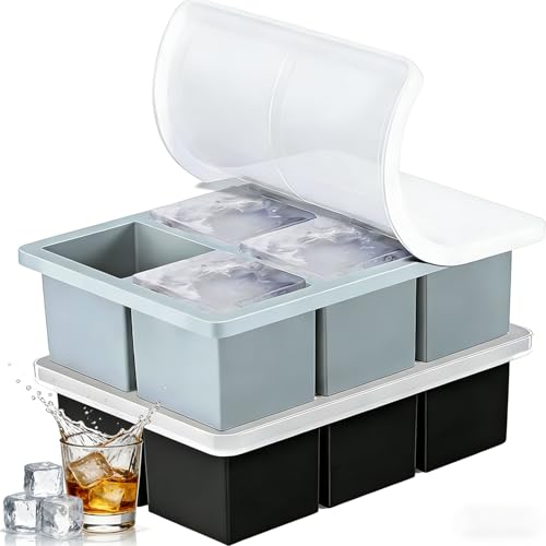 Lista de Moldes y bandejas para hielo los más recomendados. 46 Molde para cubitos Silicona, Moldes para Cubitos de Hielo con tapa, Bandeja de Hielo Ice Mold sin BPA, no tóxico, seguro y duradero, apilabl (Negro+Gris-4pcs)