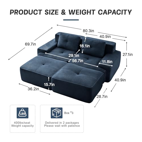 Image of Corduroy Modular Sectional Sofa, Oversized Cloud Couches for Living Room