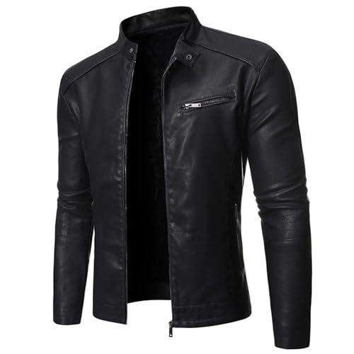Maiyifu-GJ Men's Faux Leather Jackets Stand Collar Motorcycle Leather Jacket Lightweight Casual Zip-Up Biker Coats (Black-10,4X-Large)
