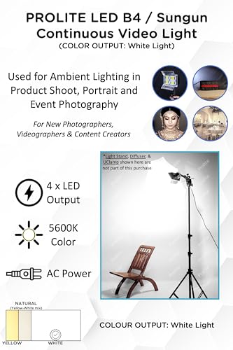 Image of Prolite LED B4 Continuous Video Light (Sungun Light) (4 LED) for Camera Lighting and Video Shoot (White Light Color Output)