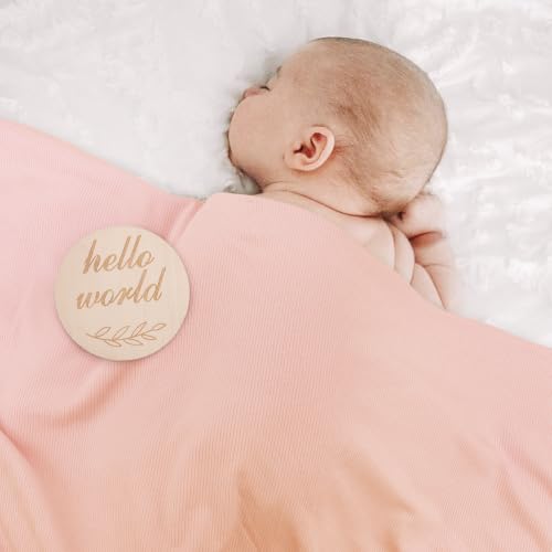 Image of DRESHOW BQUBO Baby Girl Newborn Receiving Blankets with Bow Hat Headband Wooden Birth Announcement Card Set Newborn Baby Swaddle Wrap Set Warm Shower Gift