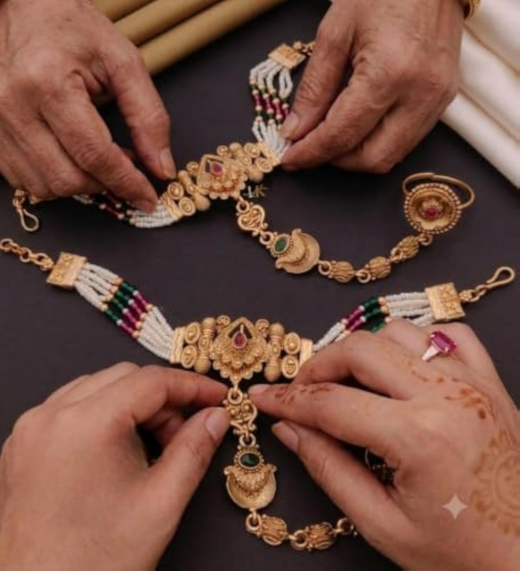 Royal Traditional Artificial Gold Hand Phool Set, Bridal Gift