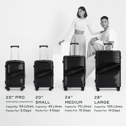 Image of Assembly Trolley Bag Set of 2 (20-24 Inch) Luggage Set with TSA Lock & Packing Organisers Polycarbonate Hard Shell Check in Cabin Set for Couple Travel Black (Small & Medium)