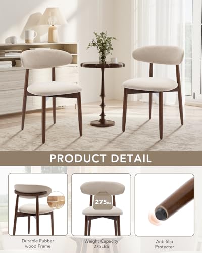 Image of Dining Room Chairs Set of 2, Upholstered Farmhouse Dining Chairs, Modern Fabric Kitchen Chairs with Solid Wood Leg,Beige