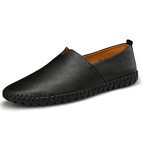 Men's Genuine Leather Loafer Shoes Slip On Soft Breathable Handmade Stitching Fashion Casual Shoes Lightweight Driving Dress Shoe