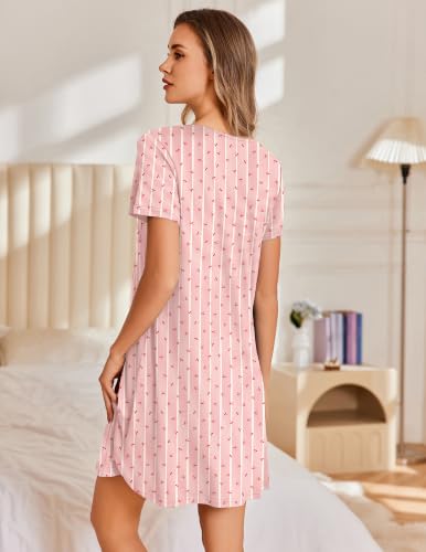 Image of Ekouaer Nightgowns for Women Pleated Sleep Shirts Short Sleeve Night Shirts