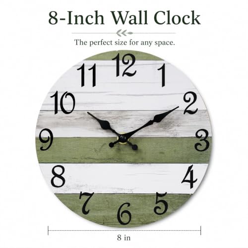 Image of CHYLIN Wall Clock Silent Non-Ticking Battery Operated Green White Striped