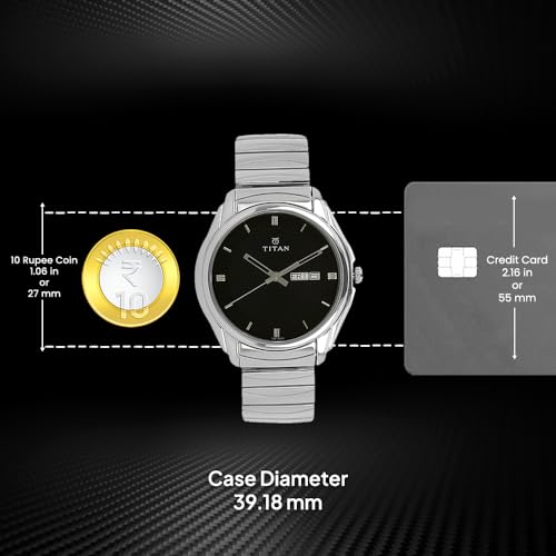 Titan Quartz Analog with Day and Date Black Dial Stainless Steel Strap Watch for Men-NS1578SM04 - Image 5