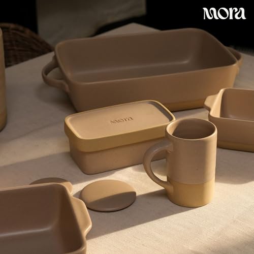 Image of Mora Ceramic Baking Dish with Handles For Casserole, Lasagna, Gratin, Broiling, Roasting, and Baking. Large 9x13 in Pan, Extra Deep - Porcelain Serving Bakeware from Oven to Table. Freezer Safe - Mushroom