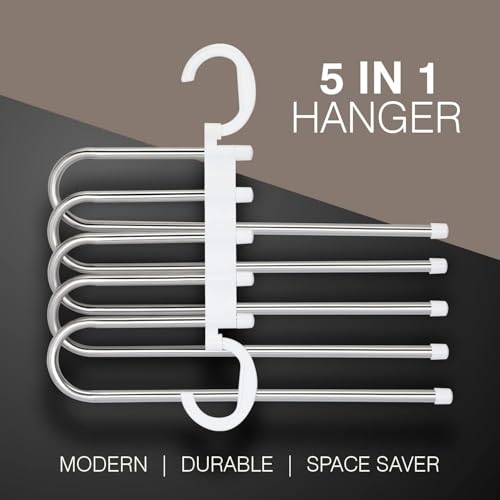 Image of Niloni 5-in-1 Stainless Steel Foldable Hangers - Multi-Layer Space Saving Clothes Organizer | Magic Pant Hangers for Wardrobe | Heavy Duty Multi-Purpose Clothing Hangers Set