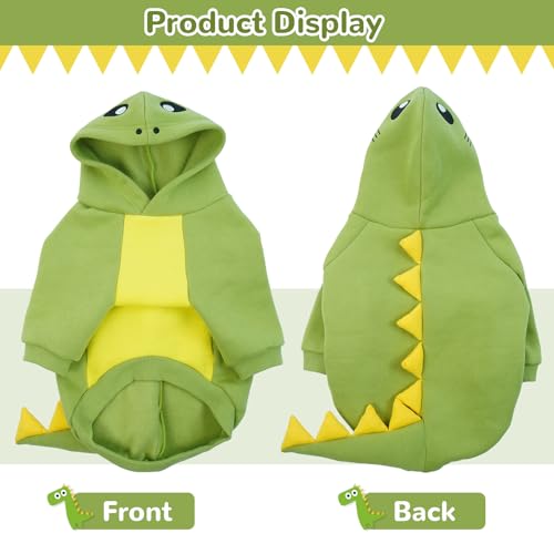 Lelepet Halloween Dog Dinosaur Costume, Warm Fleece Hoodie for Small Dogs Winter Pet Sweatshirt - Image 2