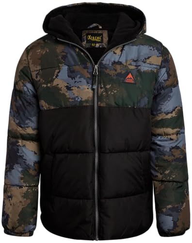 Image of iXtreme Boys Puffer Jacket - Wind and Water Resistant Warm Outerwear Boys Winter Coat with Polar Fleece Lining, Size 14-16, Camo