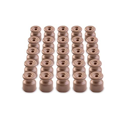 Amarcords - Fermacavo grandi con viti e tasselli. 25 isolatori vintage in porcellana colorati per installazioni di cavi treccia a parete colore TORTORA