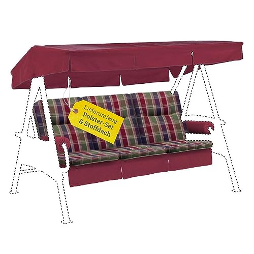 KETTtex EXKLUSIV Hollywoodschaukel Auflage rot/blau/grün 56/64x180x8cm I Schaukelauflage weich & robust I UV-beständige Schaukel-Auflage I Liegekissen atmungsaktiv I Dessin 8699
