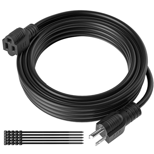 Extension Cord 6 FT, 3 Prong Extension Power Cord, 16/3 Gauge Flexible Cold, 13A 1625W 16AWG, 3 Prong Electric Cord, ETL, Black Cable with 25 Cable Ties