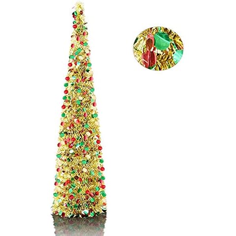 YuQi 5' Gold Point Pop-Up Artificial Christmas Tree, Collapsible, Shimmering Sequins, Easy Setup and Store, Ideal for Small Spaces Cover