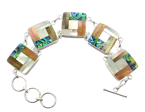 Natural Abalone Shell Two Tones Mother of Pearl 925 Sterling Silver Bracelet Handmade Women Jewelry SF026
