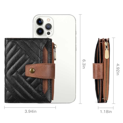 Image of FALAN MULE Small Wallet for Women Leather Bifold Compact RFID Blocking with ID Window