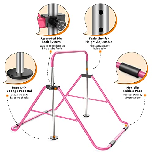 Safly Fun Expandable Kid Gymnastics Bars For Home Junior Training Bar Gymnastic Folding Horizontal Bars For Kids (Pink) #TOP4