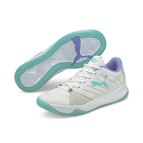 PUMA Unisex Technical Sport Shoes Indoor Court White Elektro Aqua Elektro Purple, 6 US Women