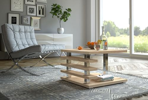 designimpex Design Couchtisch DC-2 Sonoma Eiche 60x60x40cm eckig Ablage modern quadratisch Wohnzimmertisch Beistelltisch Sofatisch platzsparend Wohnzimmer kleine Räume Living Room Table