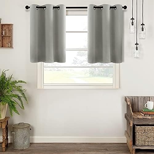 MRTREES Kitchen Blackout Tier Curtains Gray 36 inch Length Cafe Curtains Room Darkening Bathroom Small Curtain Tiers Short Window Treatment Set 2 Panels Grommet Top Grey