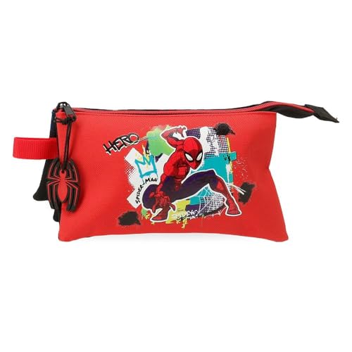 Joumma Marvel Spiderman Urban Pencil Case Three Compartments Red 22x12x5cm Polyester L, red, Three Compartment Pencil case