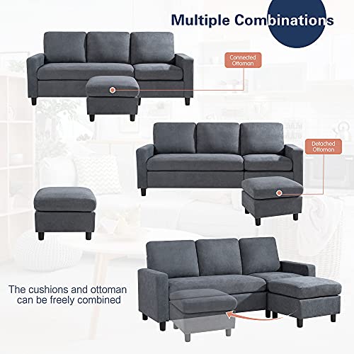 Jamfly 79" Convertible Sectional Sofa Couch, L Shaped Couch With Linen Fabric Small Sectional Sofa With Chaise For Living Room Clearance Set (Dark Gray) #TOP4