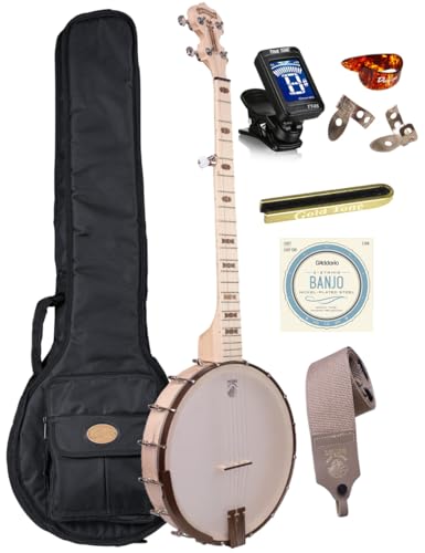 Deering Goodtime Deco Series Americana 12" Rim Openback Banjo 1920's Art Deco Inlay Clawhammer with Instrument Alley Bag, Tuner, Stand, Strings, Strap Combo Combo - Made in the USA