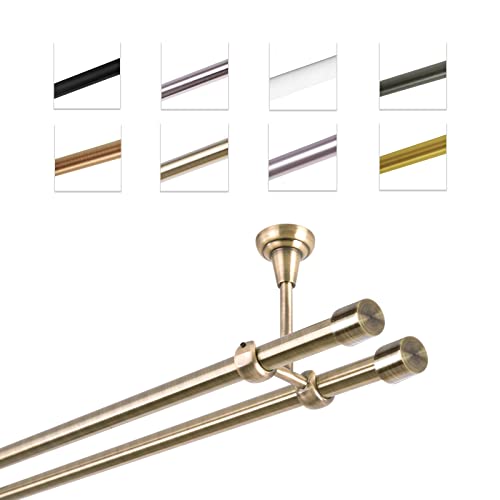 MDEKOR Gardinenstange 320 cm 2-läufig | Vorhangstange für die Deckenmontage Antik Gold aus Metall | Gardinenstangenset Ø 19mm