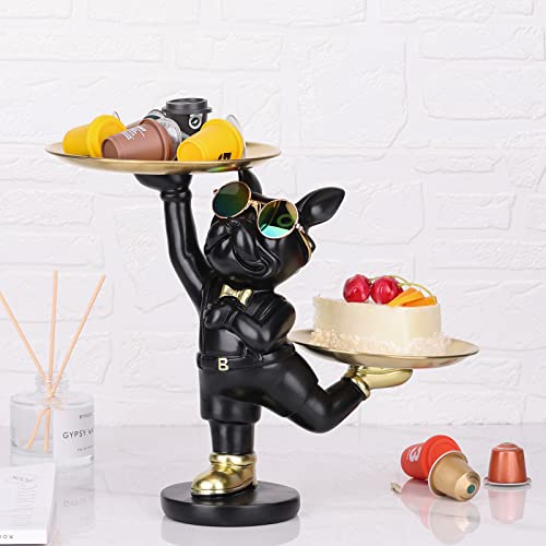 French Bulldog Butler With Tray Home Entryway Table Key Bowl, Black French Bulldog Statue And Sculpture, Office Bulldog Serving Trays Key Holder, For Creative Key Bowl For Entryway Table, French Decor #TOP5