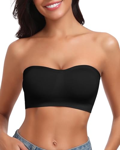 Image of Strapless Bra for Women Bandeau Bras Seamless Wireless Padded Bandeau Top Non-Slip Tube Top