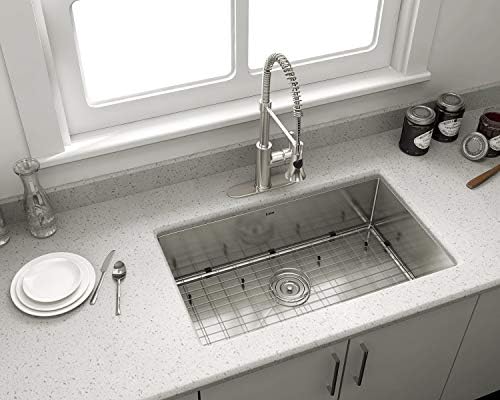 Enbol ESD3219, 32 Inch Extra Deep and Heavy Duty Stainless Steel Single Bowl Kitchen Sink with Protective Bottom Grid and Strainer