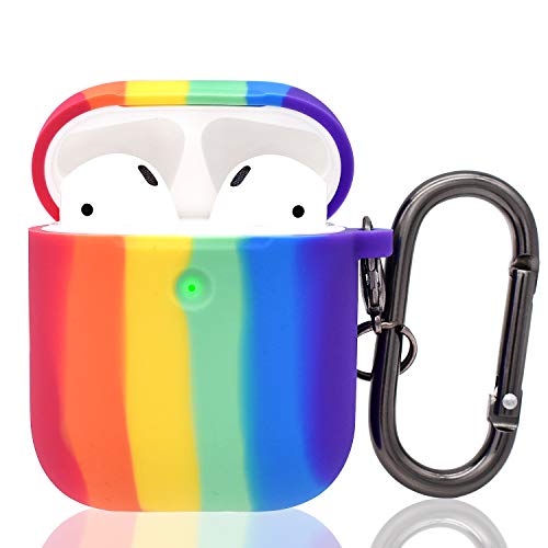 Silicone Rainbow Airpod Case Cover With Keychain For 1St And 2Nd Generation Front Led Visible #TOP2
